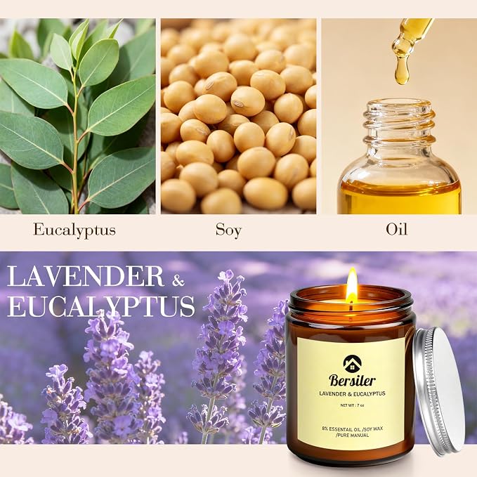 Lavender Eucalyptus and Sage Sea Salt Candles, Stress Relief and Relax Candles Gift for Women/Men