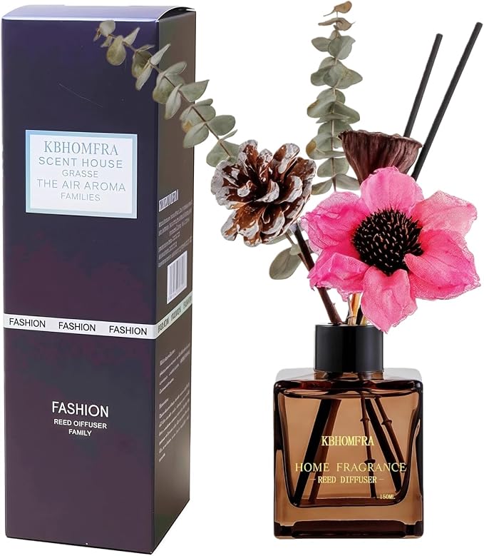 Jasmine Orange Reed Diffuser with Dried Flowers Diffuser Sticks 5.07fl.oz EssentialOil 90 Days Long-Lasting Scent for Home Livingroom Bedroom,Bathroom (Jasmine Tea)
