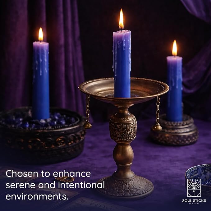 SOUL STICKS Tranquility Magic Spell Chime Taper Candles 20 Pack - Ideal for Altar, Rituals, Ceremonies, Meditation Blue Tapered Candle for Witchcraft Supplies, Wiccan Supplies, Candles Clearance