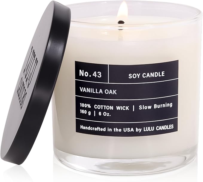 Lulu Candles | Vanilla Oak | Luxury Scented Soy Jar Candle | Hand Poured in The USA | Highly Scented & Long Lasting- 6 Oz.