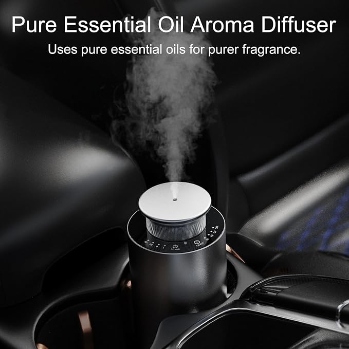 Waterless Essential Oil Diffuser for Car & Home,Rechargeable Hotel Scent Diffusers with 4 Mist Levels & Timers,Car Diffuser,Portable Aromatherapy Diffuser for Home Room Studio Office,Silver Metallic