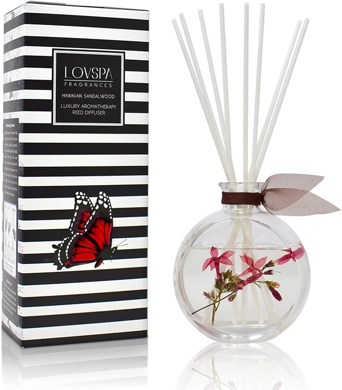 Reed Diffuser Set, Hawaiian Sandalwood Scented Oil Diffuser with Sticks, Home Fragrance Accessories for Bathroom Shelf Decor, Aroma Diffusers for Home or Office Fall Decor, USA Made
