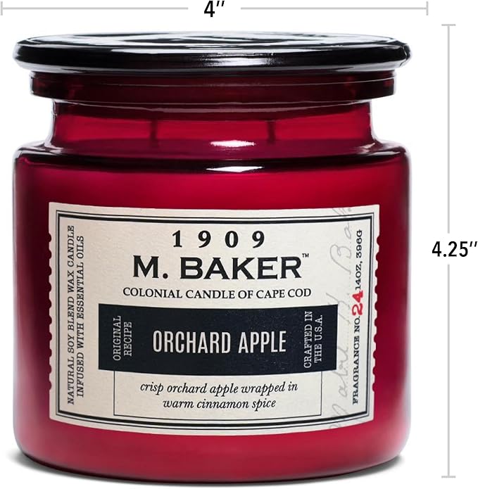 Colonial Candle Orchard Apple Scented Candle, 2-Wick Natural Soy Blend Wax Candle Infused with Essential Oils, 14 oz Apothecary Glass Jar Candle - Made in The USA