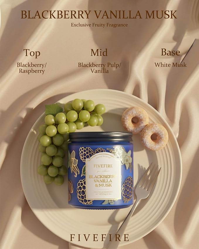 BlackBerry Vanilla Musk Scented Candles for Bathroom, 13oz Natural Soy Wax 2-Wick Jar, Up to 76-Hour Clean Burn, Fruity Cream Musk Home Fragrance, Gift for Women Men