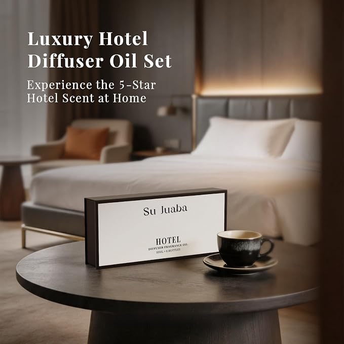SU JUABA Hotel Collection Diffuser Oil Gift Set, Luxury Scents Inspired by Iconic Hotels, Fragrance Oil Perfect for Waterless Diffusers, Air Freshening, and DIY Crafting - 6x10mL