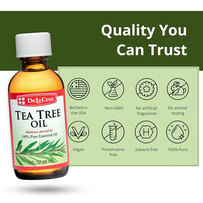 De La Cruz 100% Pure Tea Tree Oil - Steam Distilled Tea Tree Essential Oil for Aromatherapy - 2 FL OZ (6 Bottles)