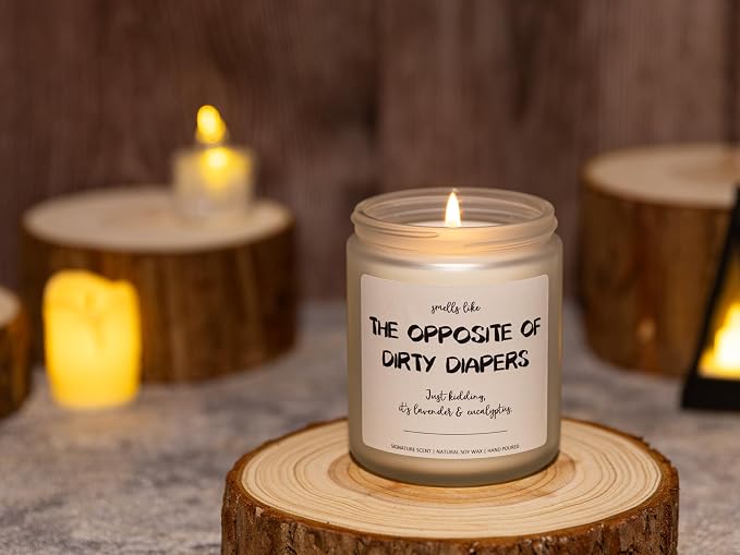Lavender & Eucalyptus Soy Wax Candle, 7OZ - New Parents Gifts for Couples, Gender Reveal Gifts, Pregnancy Reveal to Parents, Best Gift for Expectant Moms, Smells Like The Opposite of Dirty Diapers