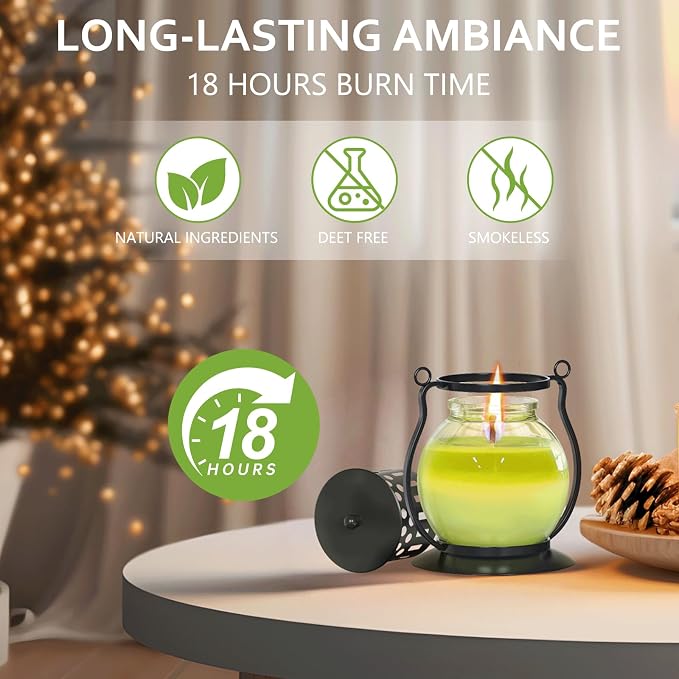 Citronella Candles Outdoor with Vintage Lantern - 3pcs 3.5oz DEET Free Lemongrass Scented Candles for Camping Patio Garden, Natural Citronella Soy Wax Candle, Gifts for Women