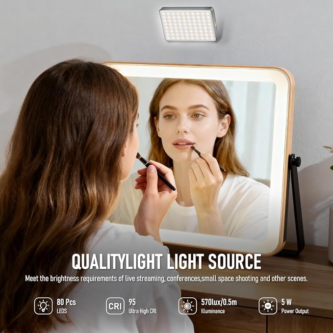 80 LED Video Light, Portable USB Photo Light Dimmable 2500-9000K CRI 95+ 3000mAh Battery with Colored Filters and Clip, Photo Lamp for Phone/iPad/Camera