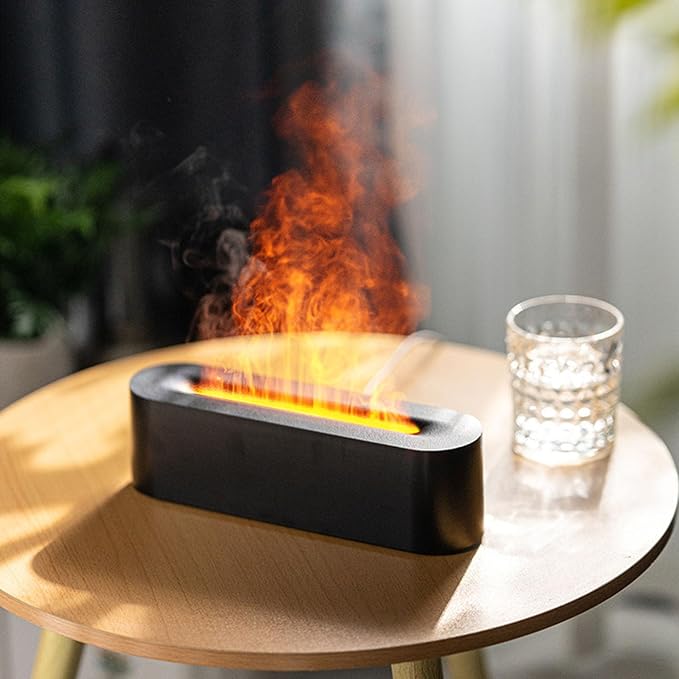 USB Portable Easy Flame Diffuser Humidifier with 7 Colors, Improve Air Quality for Room, Office, Bedroom (Black)