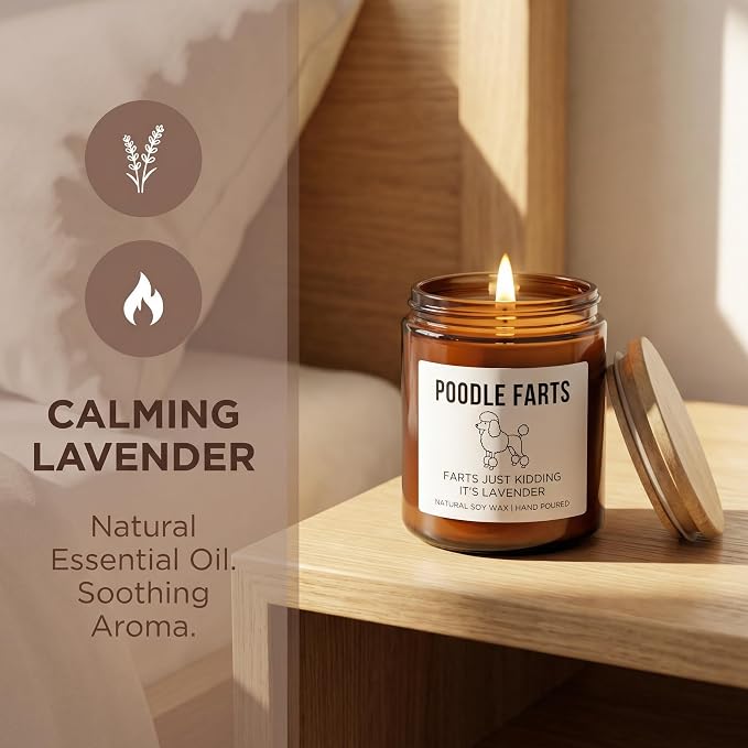 Poodle Gifts for Women | Birthday Gifts for Mom | Light When Dog Farts Candle | Cedar By Natural Soy Wax | Pet Safe Friendly Memorial Candles for Home Scented Household Essentials
