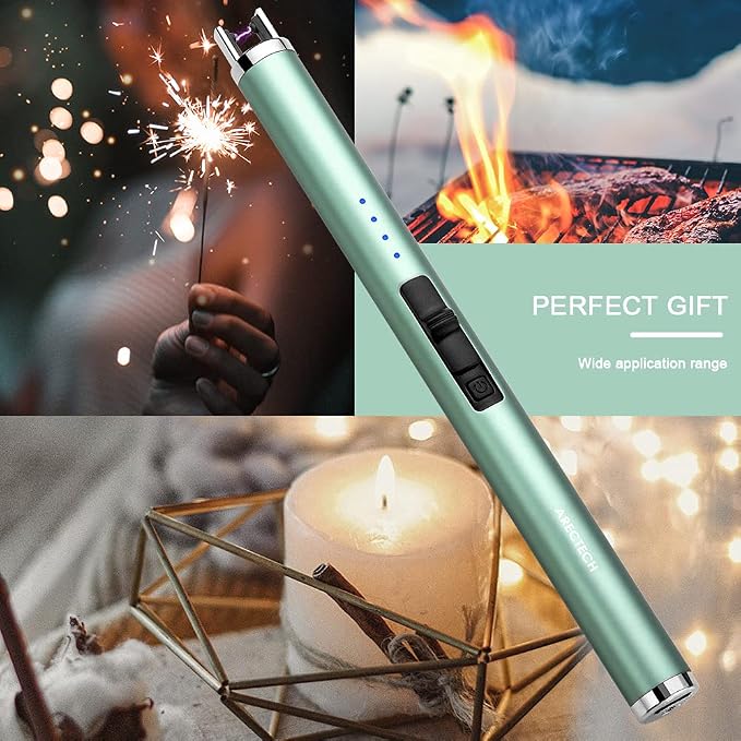 ARECTECH Rechargeable Electric Candle Lighter, Arc Plasma Windproof Lighter for Candle Kitchen Birthday, Christmas Stocking Stuffers Gifts for Mom Men Wife, with Type-C Cable, Green 2 Pack