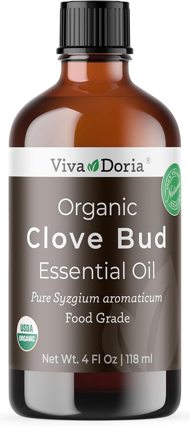 Viva Doria Clove Bud Essential Oil, USDA Certified Organic Clove Oil, 100% Pure, Natural Essential Oil, Undiluted, for Aromatherapy | Food Grade, 118 mL (4 Fluid Ounce)