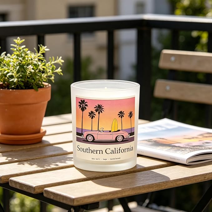 SoCal Sunset Scented Candle, Sea Salt & Sage & Sandalwood, Southern California Gifts, California Gifts, Coastal California Souvenirs, 100% Soy Wax, 7OZ