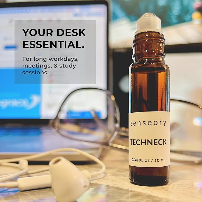 Tech-Neck Essential Oil Roll-On – Peppermint, White Camphor, Wintergreen & Scotch Pine Blend – Natural Aromatherapy for Energy, Focus & Refreshing Neck Relief – 10ml Roll-On