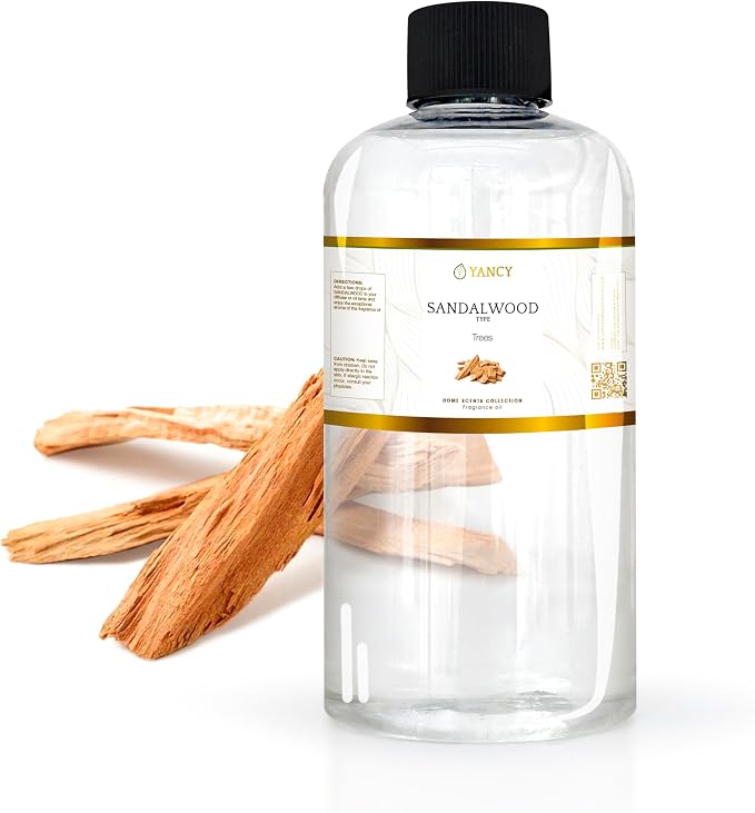 YANCY Sandalwood Luxury Collection Fragrance Oil (8 oz), Smooth Woody Scent, Ideal for Diffusers, Oil Burners & Aroma Lamps, Calming Fragrance for a Centered Space