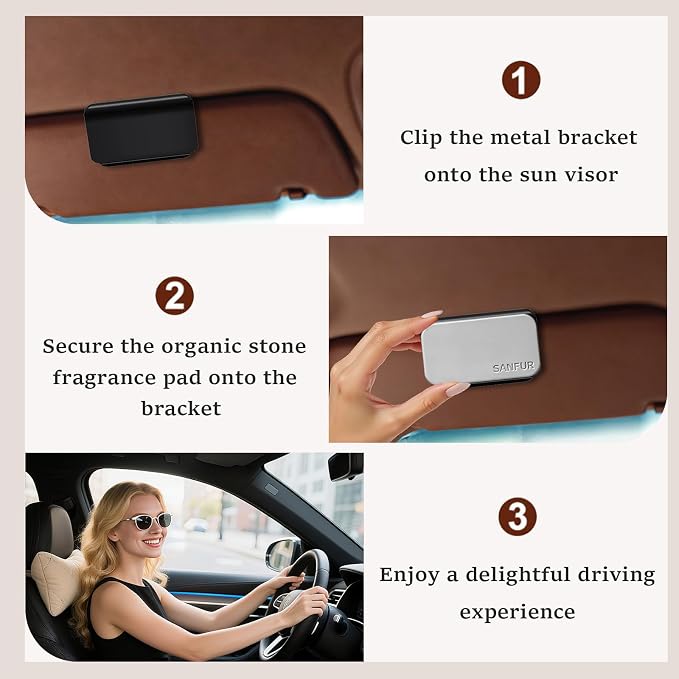 Car Air Freshener - Stone Air Freshener for Visor Clip-Long Lasting Car Odor Eliminator and Scent Diffuser for Cabin, Truck & SUV-2 Clips-Variety 4 Pack(Teak-Amber-Cabana-Open air)