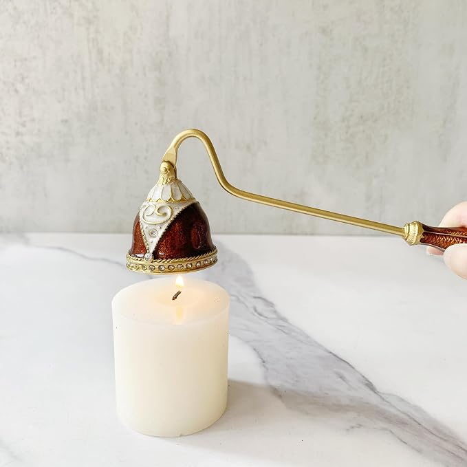 Candle Snuffer, Hand-Painted Metal Candle Extinguisher with Non-Slip Handle, Elegant Decorative Candle Tool for Hanukkah, Christmas, Birthdays (Brown & White)