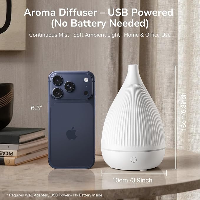 Ultrasonic Essential Oil Diffuser, Home Fragrance Aroma Diffuser with Auto Shut-Off, Color Change Night Light & Ultra-Quiet Operation, BPA-Free Portable Aromatherapy Humidifier for Home (White-2)