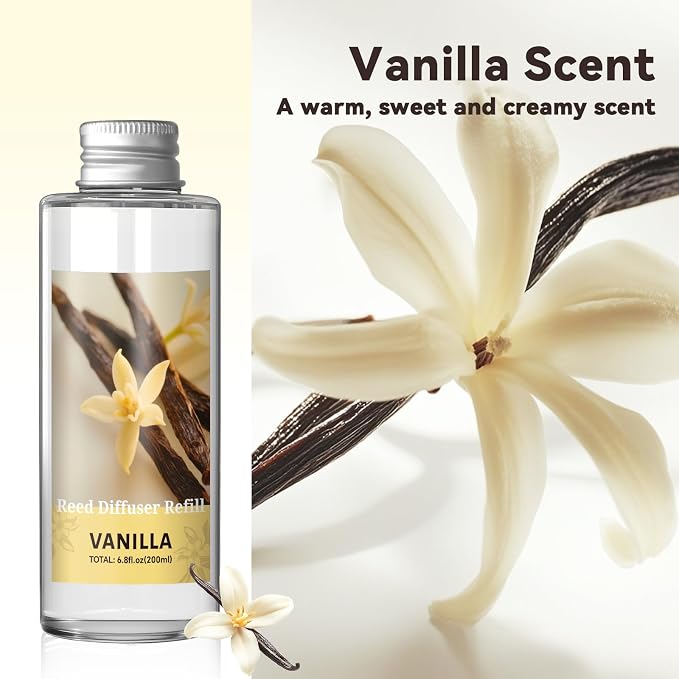 SCENTORINI Reed Diffuser Oil Refill, Vanilla Diffuser Oil 6.76 Fl Oz, Natural Scented Essential Oil Refill Long Lasting Summer Home Fragrance for Room Spa Aromatherapy Bathroom Home Hotel Decor