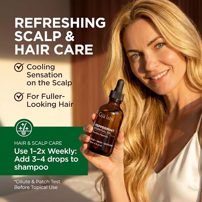 100% Pure Peppermint Essential Oil - 4 Fl Oz - Peppermint Oil for Hair, Skin, Diffuser, Aromatherapy & DIY Candle Making Scent