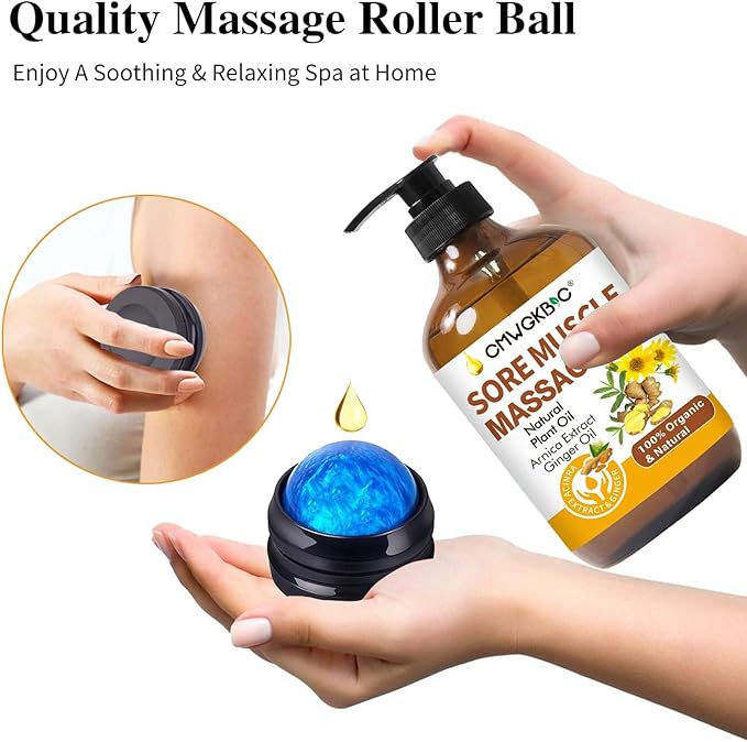 Massage Oil for Massage Therapy,Lymphatic Drainage-Ginger Oil Sore Muscle Arnica Oil&Lavender Oil Relaxing Massage Oils for Date Night,Massage Ball,Body Oil for Women,Mens Gifts,Birthday Gifts for Men