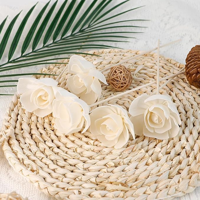 5 Pcs Flower Scent Diffuser, Natural Flower Scent Oil Diffuser Sticks, Aromatherapys Reed Flowers for Home, Bathroom, Office (Camellia), White, KA027-YON-YB