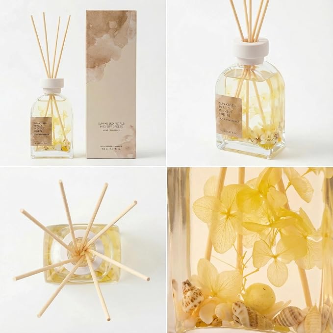 Ocean Mist Reed Diffuser Set, Sea Scented Home Fragrance with Natural Reed Sticks, 5.07 oz, ktyixu, Long-Lasting Aromatherapy Air Freshener for Bathroom, Living Room, Home Decor & Gifting
