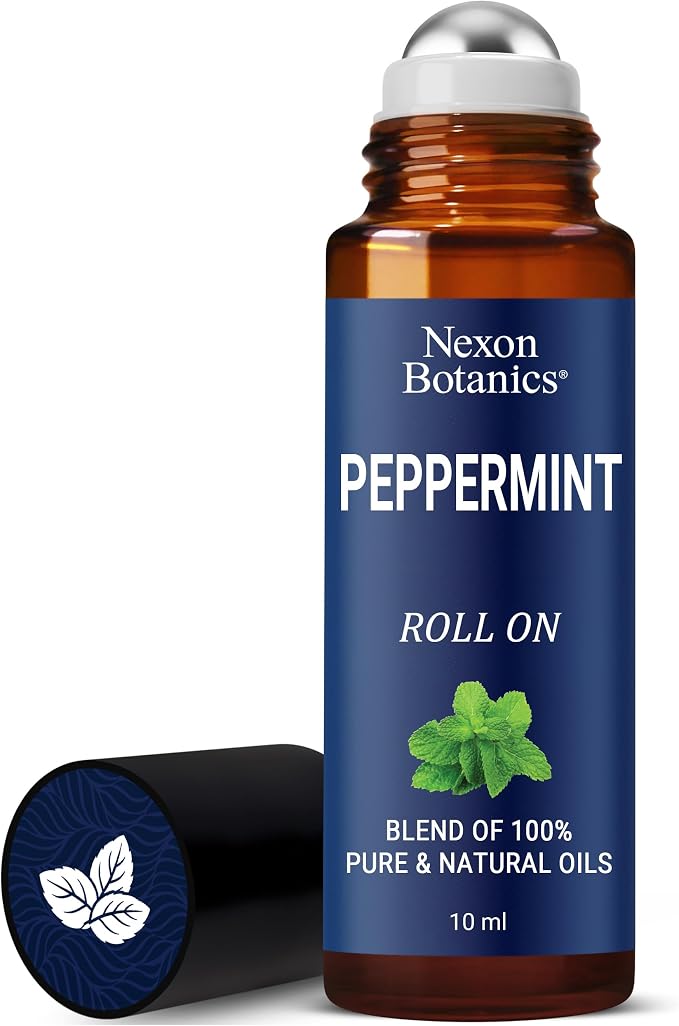 Peppermint Essential Oil Roll-On 10 ml - Pure, Natural & Prediluted Blend with Fresh Minty Aroma - Roller for Aromatherapy & Headache Relief - Nexon Botanics