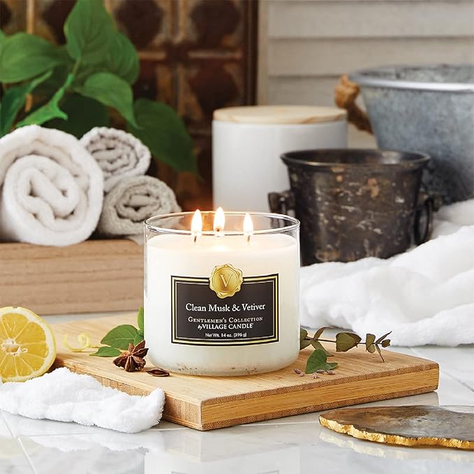 Village Candle Clean Musk & Vetiver Medium Bowl, 14oz, White, 1 count