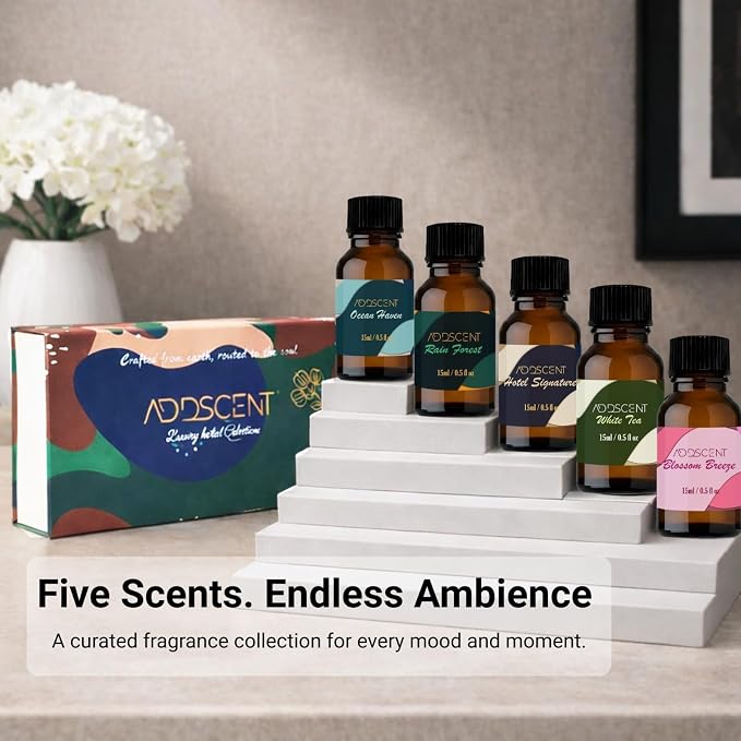 Luxury Aroma Oil for Diffusers – White Tea, Rain Forest, Hotel Signature, Ocean Haven, Harmony, Citrus Delight, Blossom Breeze – Home & Spa Fragrance Oils (Pack of 5)
