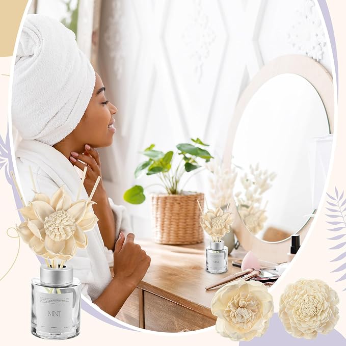 Waydress 15 Pcs Mixed Reed Diffuser Sticks Flowers, Wood Flower Diffuser Reeds Refill with Rope, Sola Reed Diffusers Set for Bathroom, Bedroom, Home Decor(1.57-3.15 Inches,Classis)