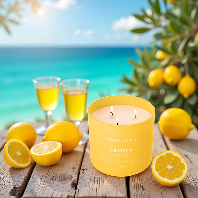 Colonial Candle Lemon Drop Scented Jar Candle, Pop of Color Collection, 3 Wick, 14.5 oz - Up to 60 Hours Burn