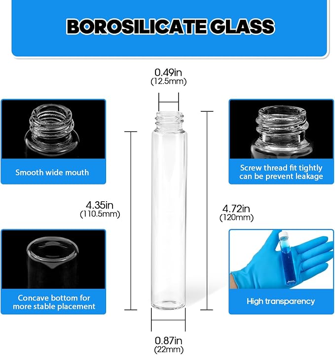 30ml Clear Glass Vials with Screw Caps and Plastic Stoppers, Small Liquid Sample Vial, Glass Tubes, Leak-Proof Vial, 12PCS(White Cap)