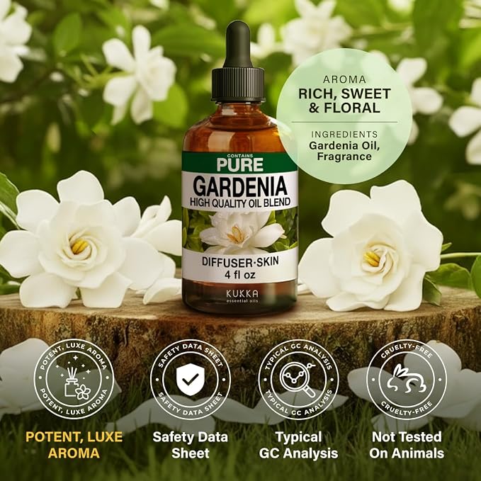 100% Pure Gardenia Oil - 4 Fl Oz Gardenia Essential Oil for Hair, Skin, Diffuser, Aromatherapy & DIY Soap Making Scent