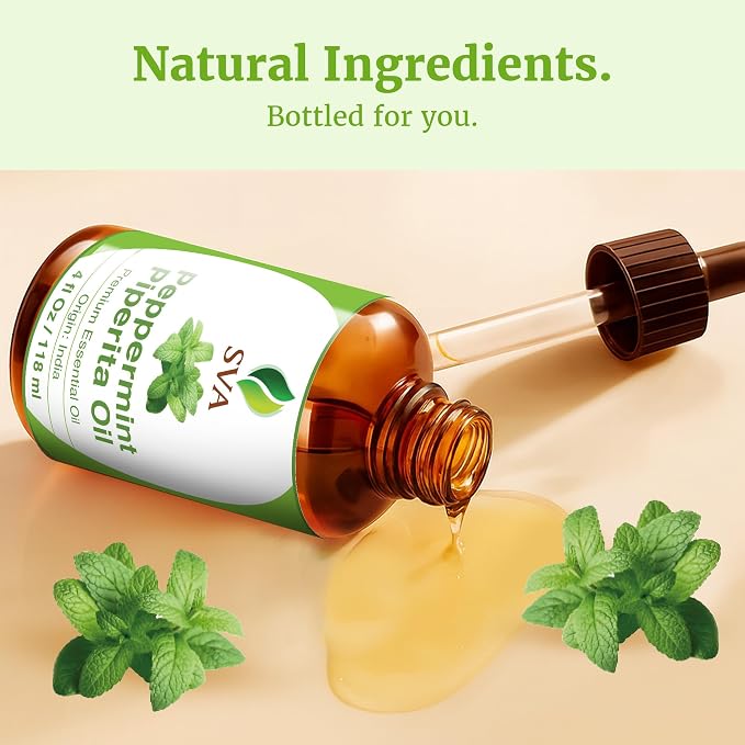 SVA Peppermint Piperita Essential Oil – 4 Fl Oz – 100% Natural Piperita Oil - for Diffuser, Hair Care, Face, Skin Care, Aromatherapy, Scalp and Body Massage, Soap and Candle Making - with Dropper
