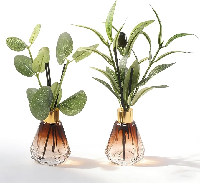 Empty Reed Diffuser Glass Bottle Set, Scent Diffuser Empty Bottle with Sticks Eucalyptus, Fragrance Aromatherapy Essential Oil DIY Jar for Home Shelf Bedroom Bathroom Office Decor