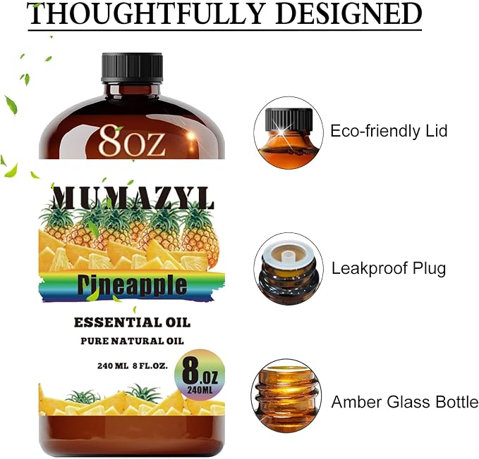 Pineapple Essential Oil, Pineapple Oil 8 Fl Oz 240ML for Diffuser Humidifier Yoga Cleaning DIY Candle Soap Making MUMAZYL Essential Oils