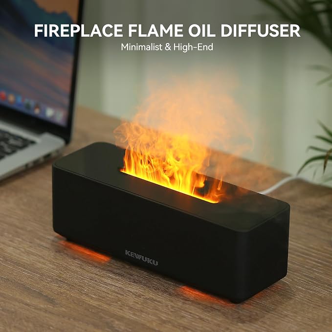 Essential Oil Diffuser and Humidifier with Flickering Flame Light, 10oz,Ultrasonic, Quiet, Auto Shut Off for Bedroom, Office, Yoga