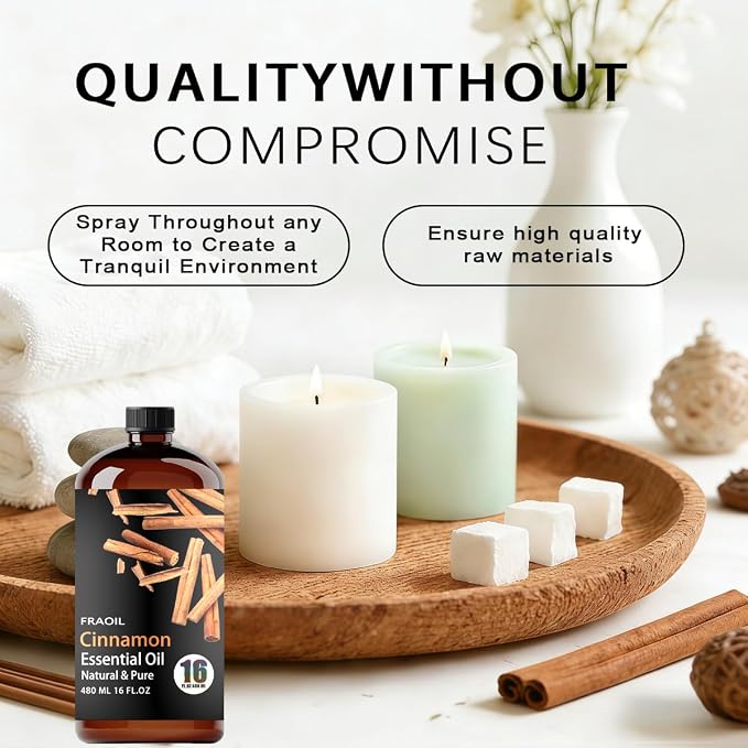Cinnamon Essential Oil, Cinnamon Oil 16 Fl Oz 480 ML for Diffuser Humidifier Yoga Cleaning DIY Candle Soap Making Perfume Gift Essential Oils