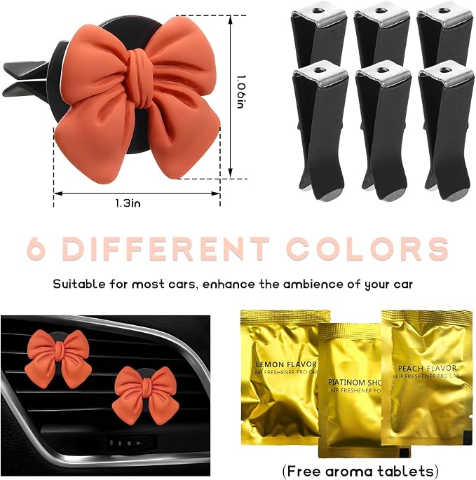 KVAEY 9 PCS Pink Bow Car Air Freshener, Automotive Cute Pink Bow Air Outlet Clips with Scent Pieces, Universal Coquette Car Air Vent Diffuser for Women and Girls (Orange)
