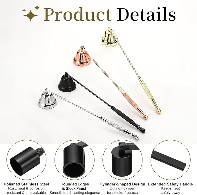 uxcell Candle Snuffer, Candle Extinguish with Long Handle, Wick Flame Snuffer Extinguish Accessory Cylinder-Shaped for Putting Out Flame Home Decor Gifts, Black