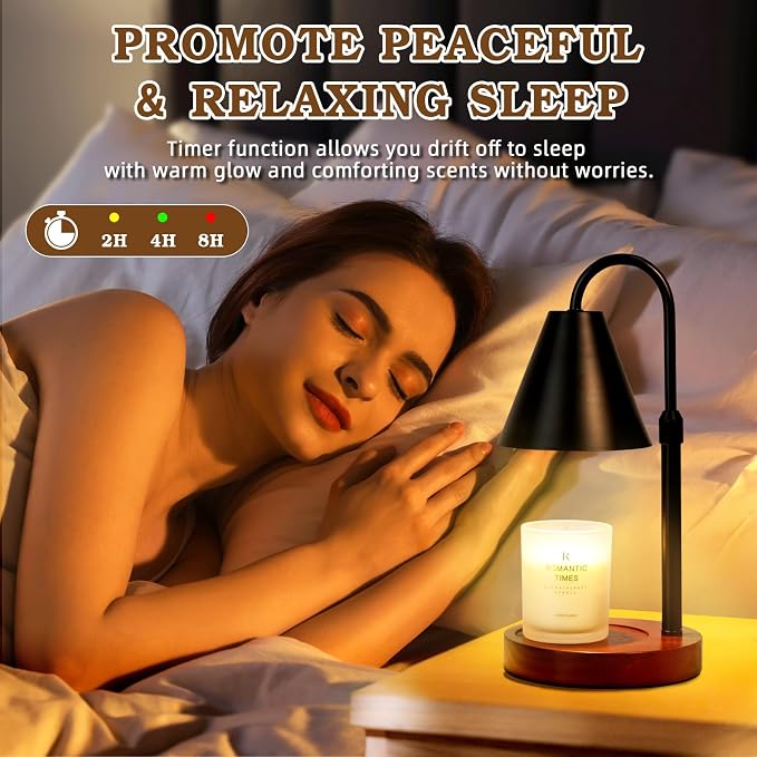 Candle Warmer Lamp with Timer Dimmable,Mothers Day Birthday Gifts for Women Mom, Adiustable Height Modern Candle Warmer Black Candle Lamp for Jar Candle, Home Decor Vintage Wax Warmer with 2 Bulbs