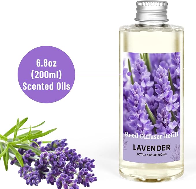 STRN Lavender Essential Oil Reed Diffuser Refill 200ml Long-Lasting Aromatherapy, Natural Fragrance Liquid with Eco-Friendly Bottle for Home, Bedroom, Spa