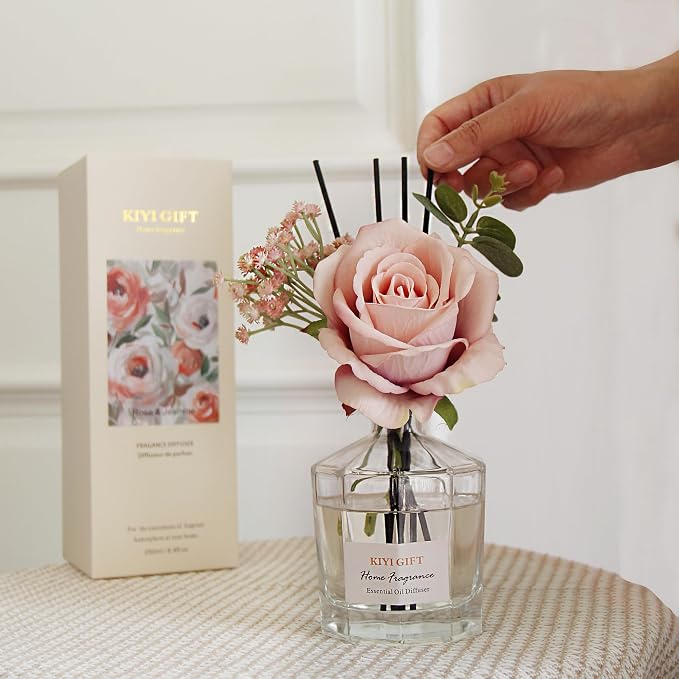 Reed Diffuser Set, 8.4 fl oz Scent Diffuser with 6 Reed Sticks, Home Fragrance,Up to 120 Day Long Lasting Scent,Reed Diffuser for Bathroom,Shelf Decor (Jasmine Rose)