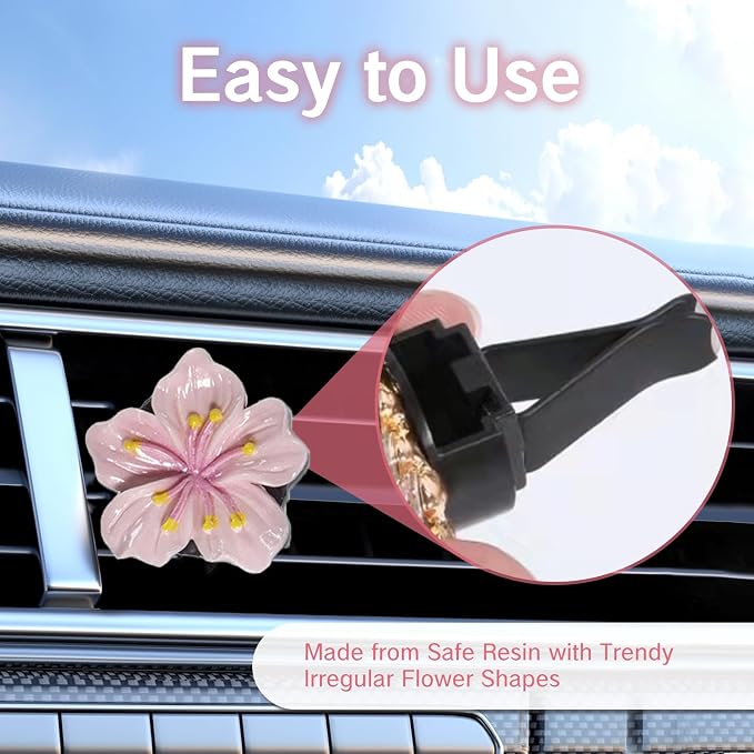 NIIIYTYB 3 Set Cute Car Vent Clips Flower Air Vent Clips for Fresheners Hawaiian Hibiscus and Cherry Blossom Car Accessories Aesthetic Interior Decor for Women Peach Blossom (Pink)