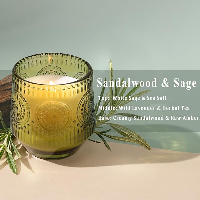 2 Pcs Soy Wax Scented Jar Candles Set, Sandalwood Sage & Citrus Lavender- Scented Candles for Home, 7.5oz Each, Up to 52 Hours Burn Time, Decorative Aromatherapy Candle for Relaxation & Luxury Gifting