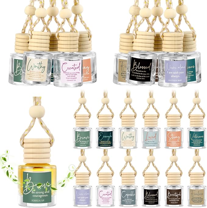 Funnymoom 48 Pack Fathers Day Church Gifts Bulk Christian Empty Hanging Car Diffuser Bottles Essential Oil Air Fresheners Christian Gifts for Women Men Dad Religious Party Favors (Cylindrical)