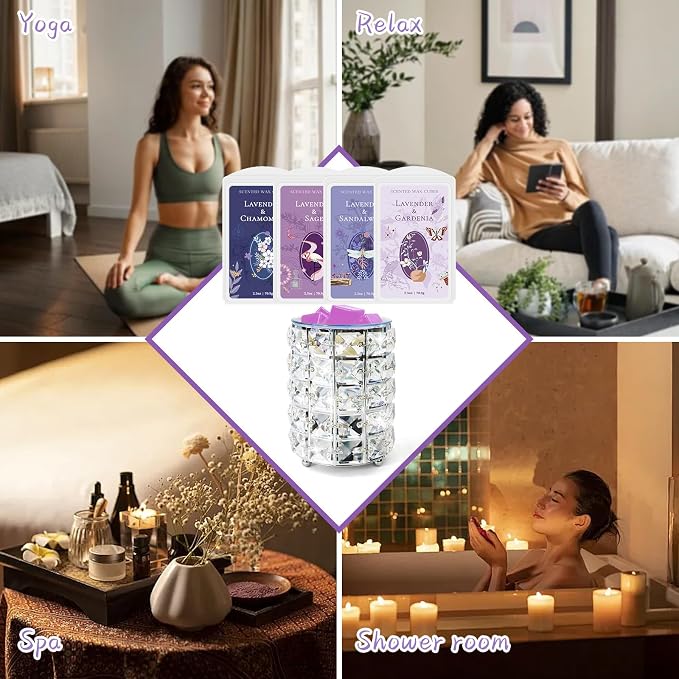 STRN Wax Melts, Lavender Scented Wax Melt for Wax Warmers, 4 Scents of Lavender & Gardenia, Sage, Chamomile, Sandalwood, Long-Lasting Summer Wax Cubes 4 x 2.5oz for Home, Spa