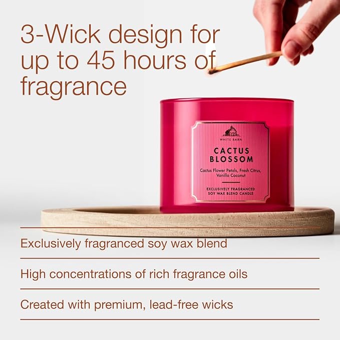 Bath & Body Works Cactus Blossom 3-Wick Candle - Scented Candle for At-Home Use - Long-Lasting, Room-Filling Fragrance - High Fragrance Oil Concentration - Soy Wax Blend